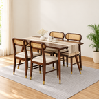 Ashton Solid Wood Rattan Cane Dining Table 4 Seater Set