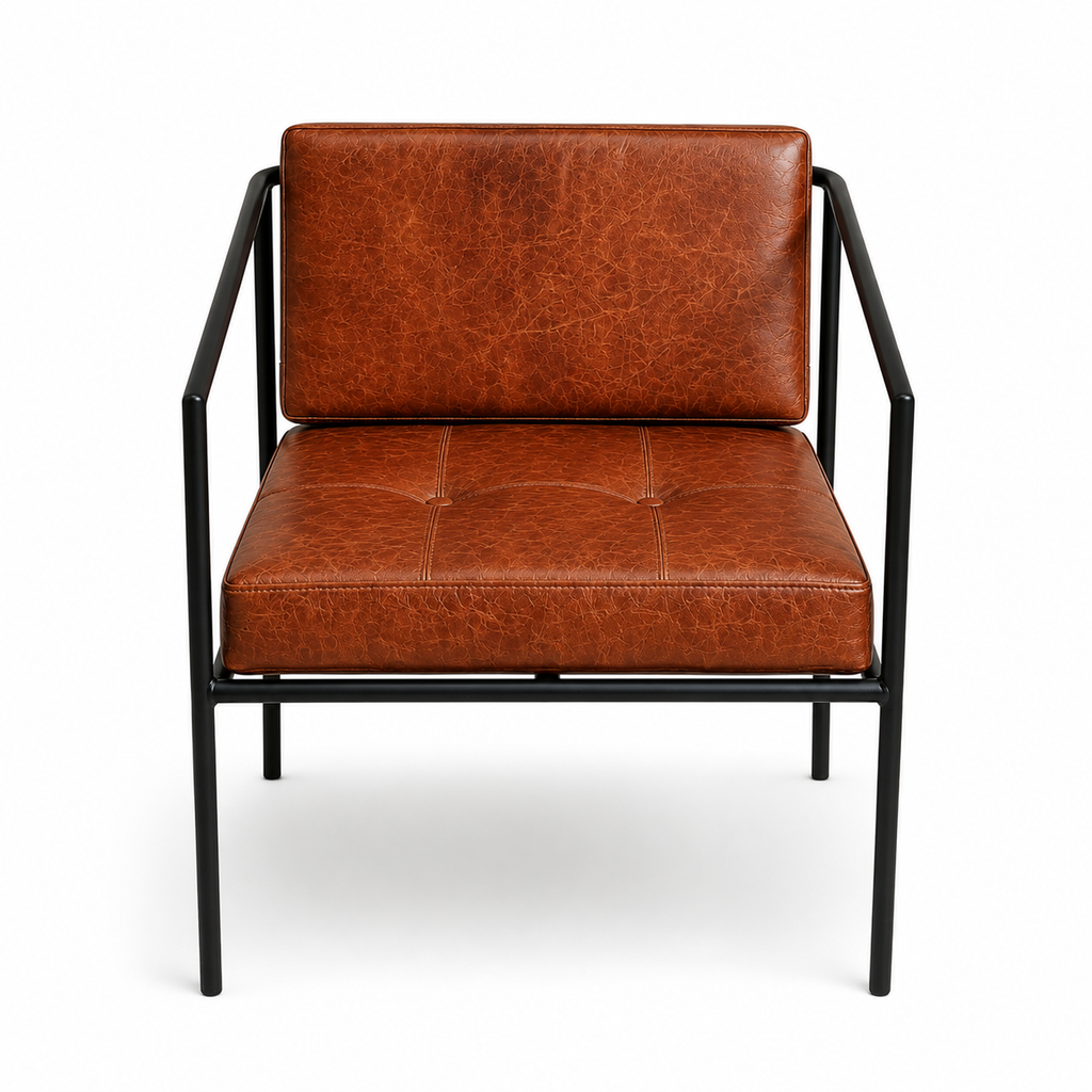 Modern Leather Tubular Frame Lounge Chair