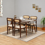 Ashton Solid Wood Rattan Cane Dining Table 4 Seater Set