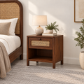 Braxton Contemporary Solid Wood Bedside Table with Handwoven Cane Drawer