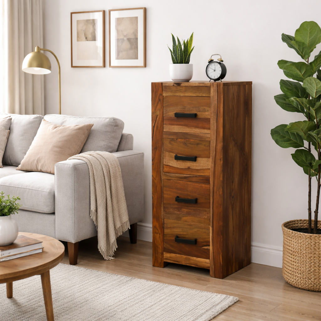 Sierra Sheesham Wood 4-Drawer Storage Chest-Honey