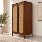 Braxton Contemporary Solid Wood 2-Door Wardrobe with Arched Handwoven Cane Panels