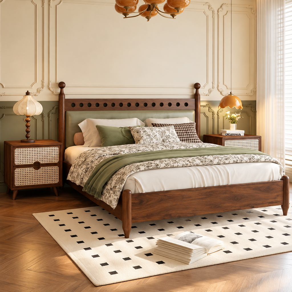 Bellanca Mid-Century Modern Solid Wood Bed – Without Storage