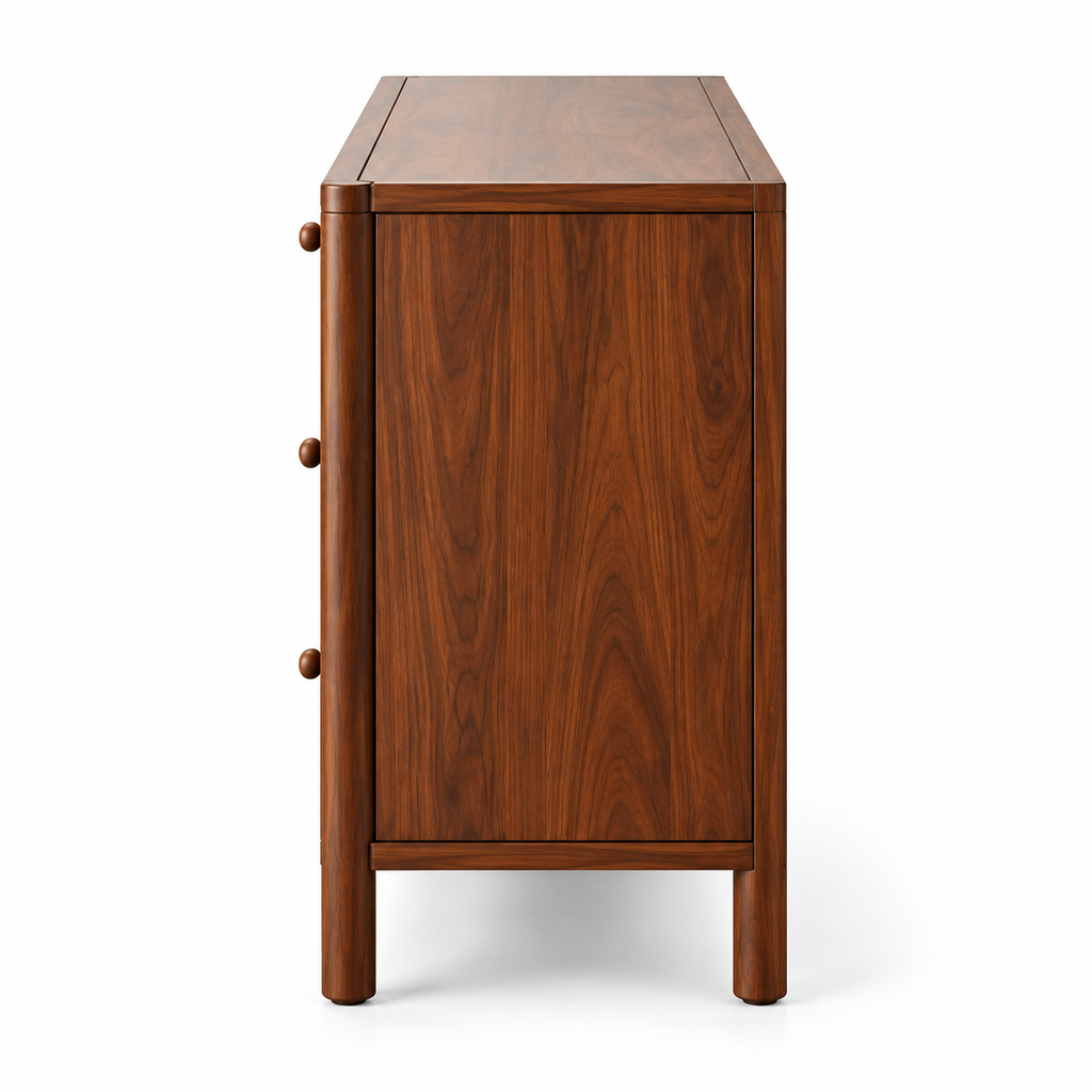 Braxton Contemporary Solid Wood 3-Door Sideboard with Handwoven Cane Panels