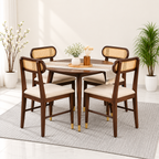 Ashton Solid Wood Rattan Cane Round Dining Table Set-4 Seater  