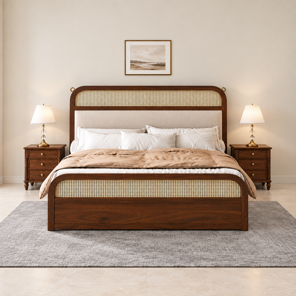 Milano Classic Wooden Bed with Upholstered Headboard
