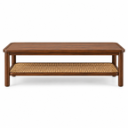 Braxton Contemporary Solid Wood Coffee Table with Handwoven Cane Shelf