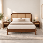 Braxton Contemporary Solid Wood Bed with Rattan Headboard