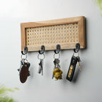 Natural Rattan Wooden Wall Key Holder Rack- Set Of 2