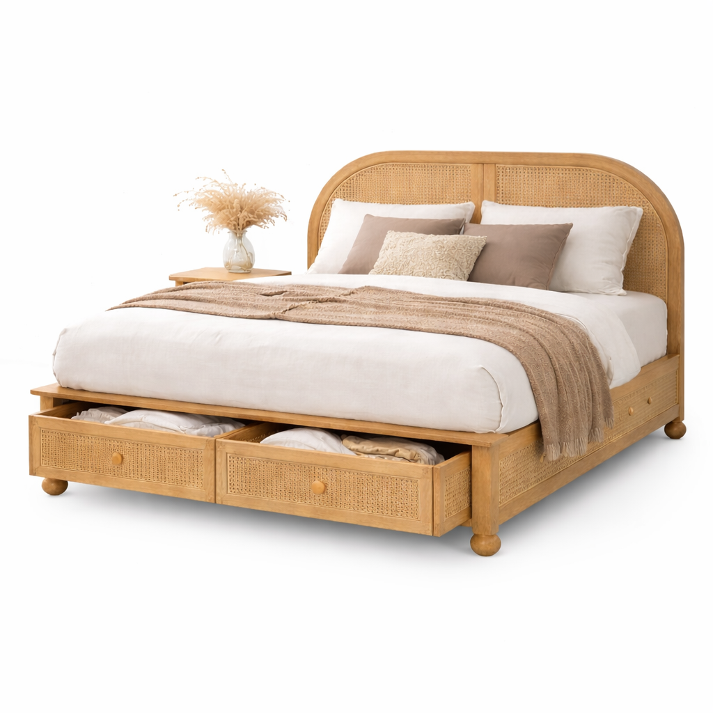 Valencia Rattan Drawer Bed Side View | Mamta Handicraft