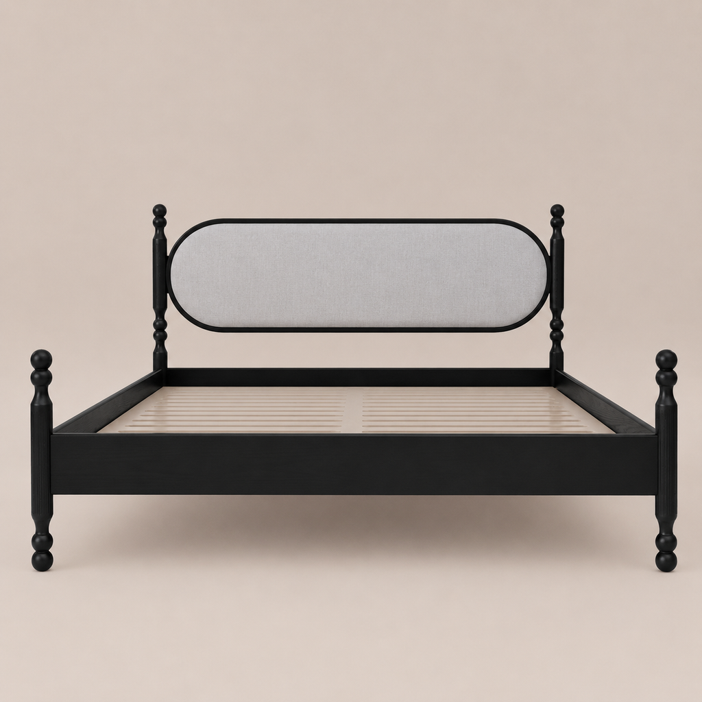 Kingsley Solid Wood Bed with Upholstered Headboard