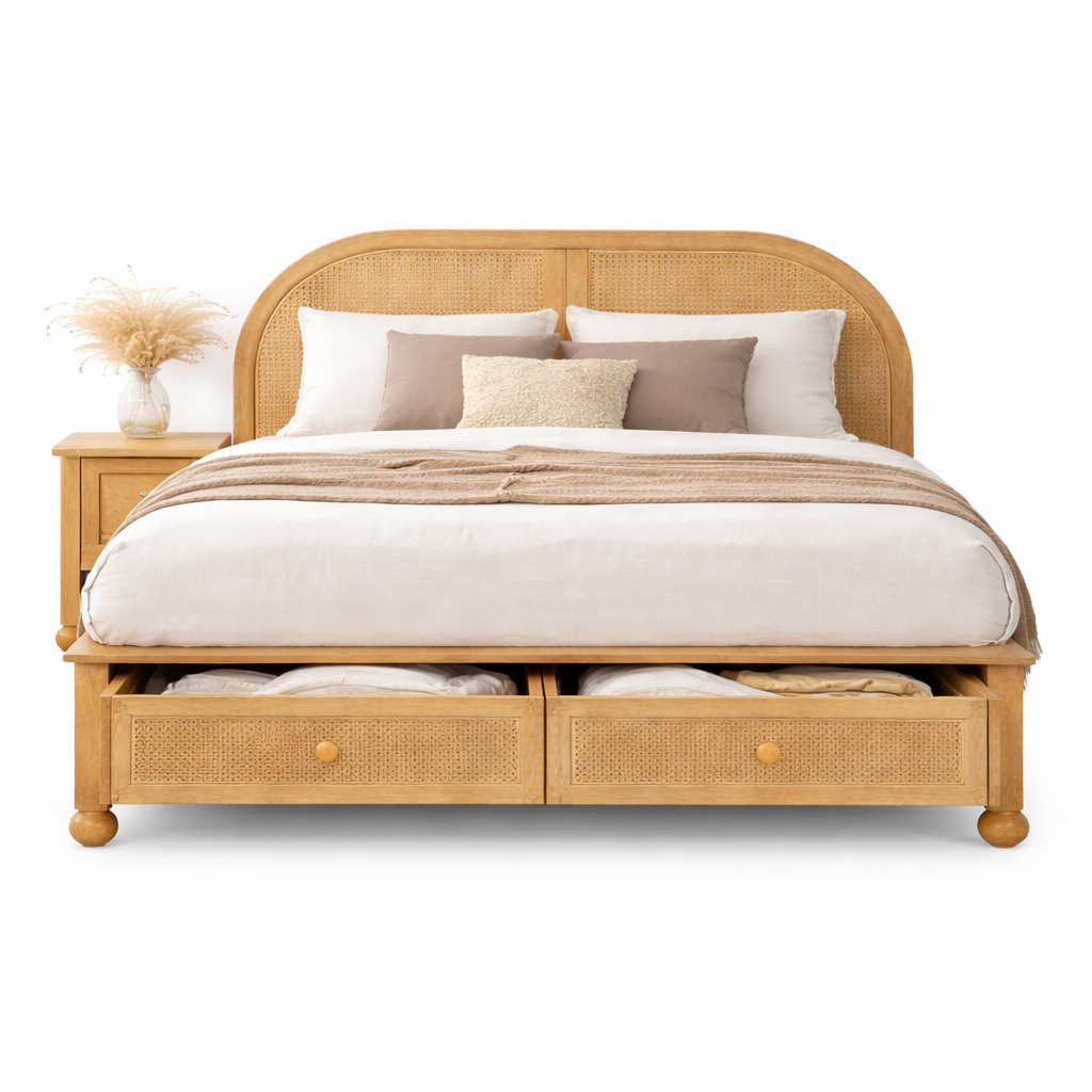 Valencia Rattan Drawer Bed Storage Detail | Mamta Handicraft
