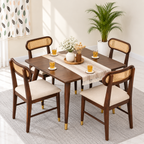 Ashton Solid Wood Rattan Cane Squre Dining Table Set -4 Seater 