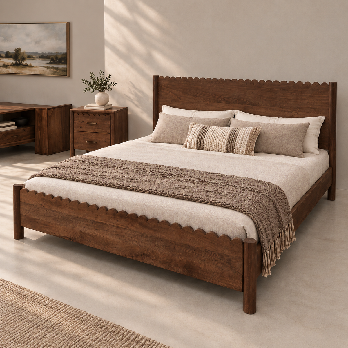 Indiana Scalloped Edge Solid Wood Elegant Bed