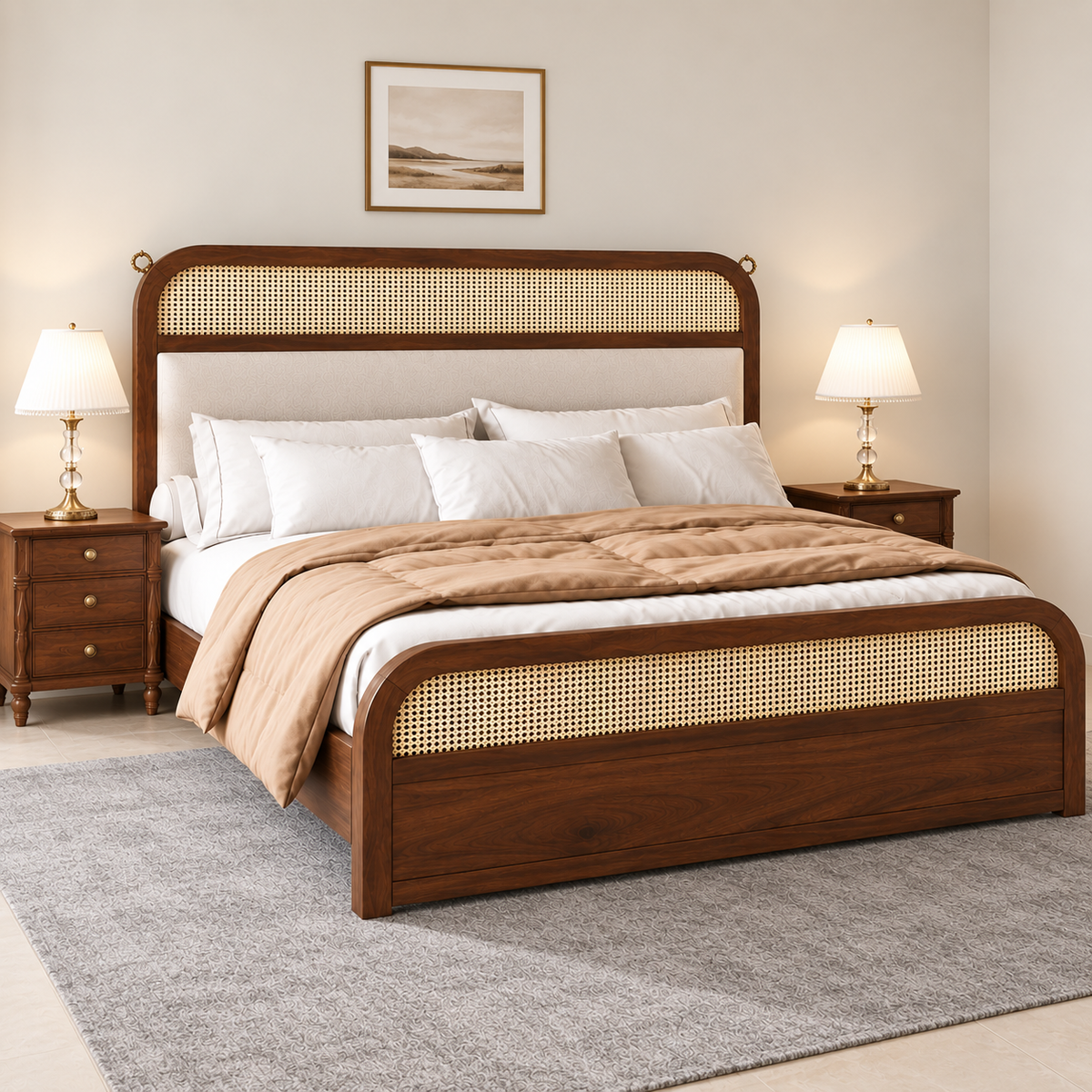 Milano Classic Wooden Bed with Upholstered Headboard