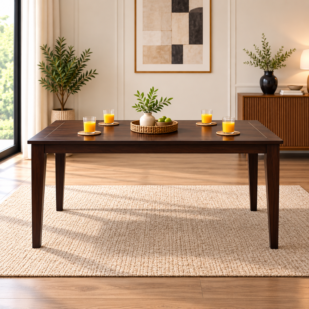 Luxury Solid Wood Dining Table with Brass Inlay Detail-4 Seater