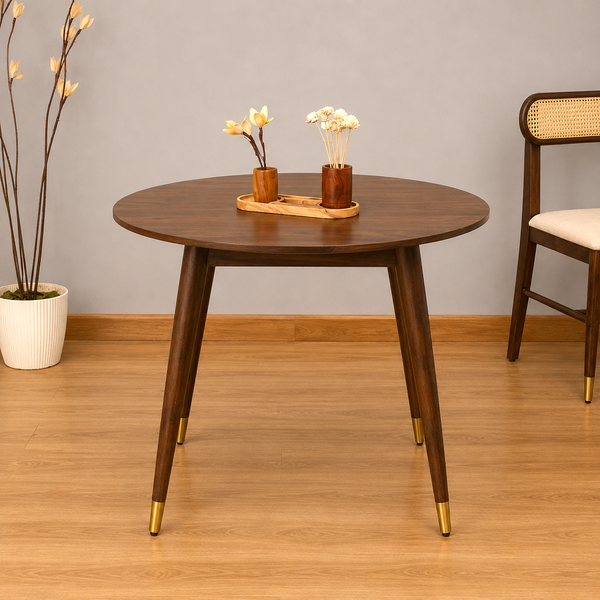 Ashton Solid Wood Rattan Cane Round Dining Table 4 Seater 