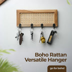 Natural Rattan Wooden Wall Key Holder Rack- Set Of 2