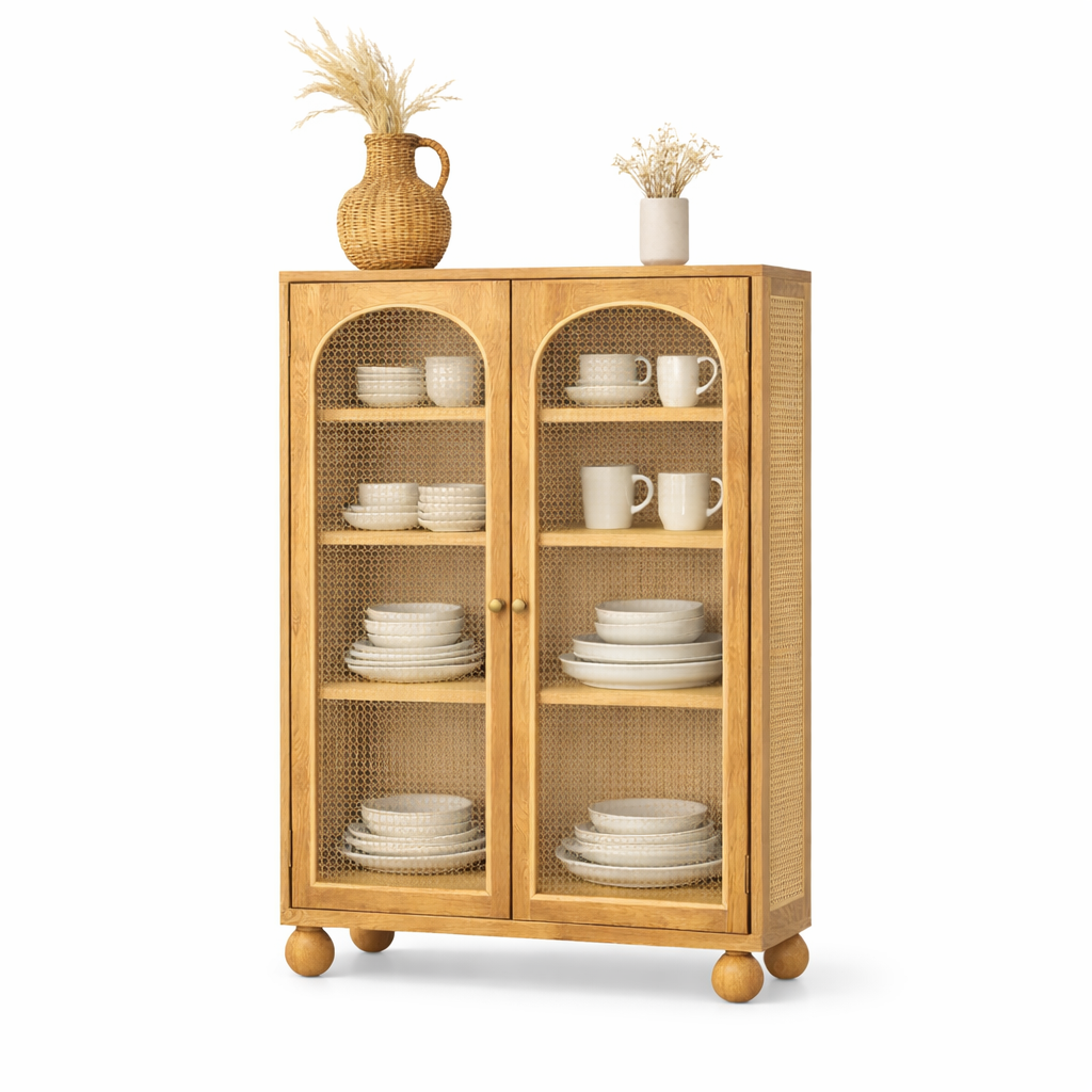 Valencia Rattan Large Crockery Unit Side View | Mamta Handicraft