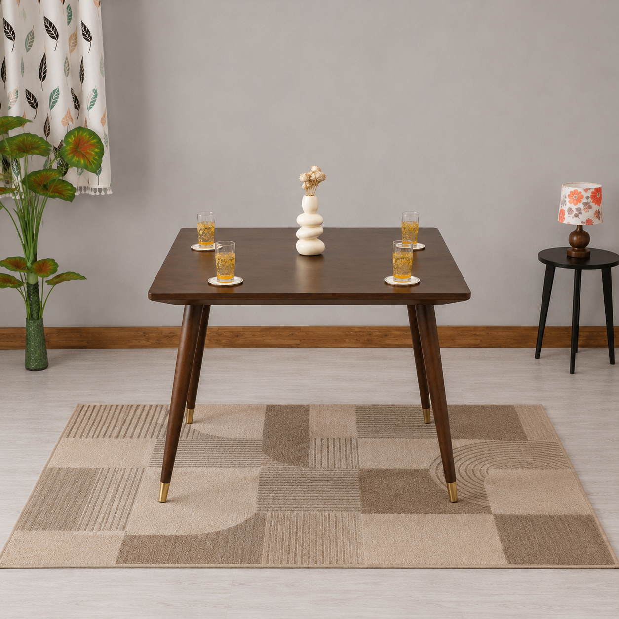 Ashton Solid Wood Rattan Cane Squre Dining Table 4 Seater 