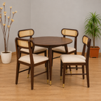 Ashton Solid Wood Rattan Cane Round Dining Table Set-4 Seater  