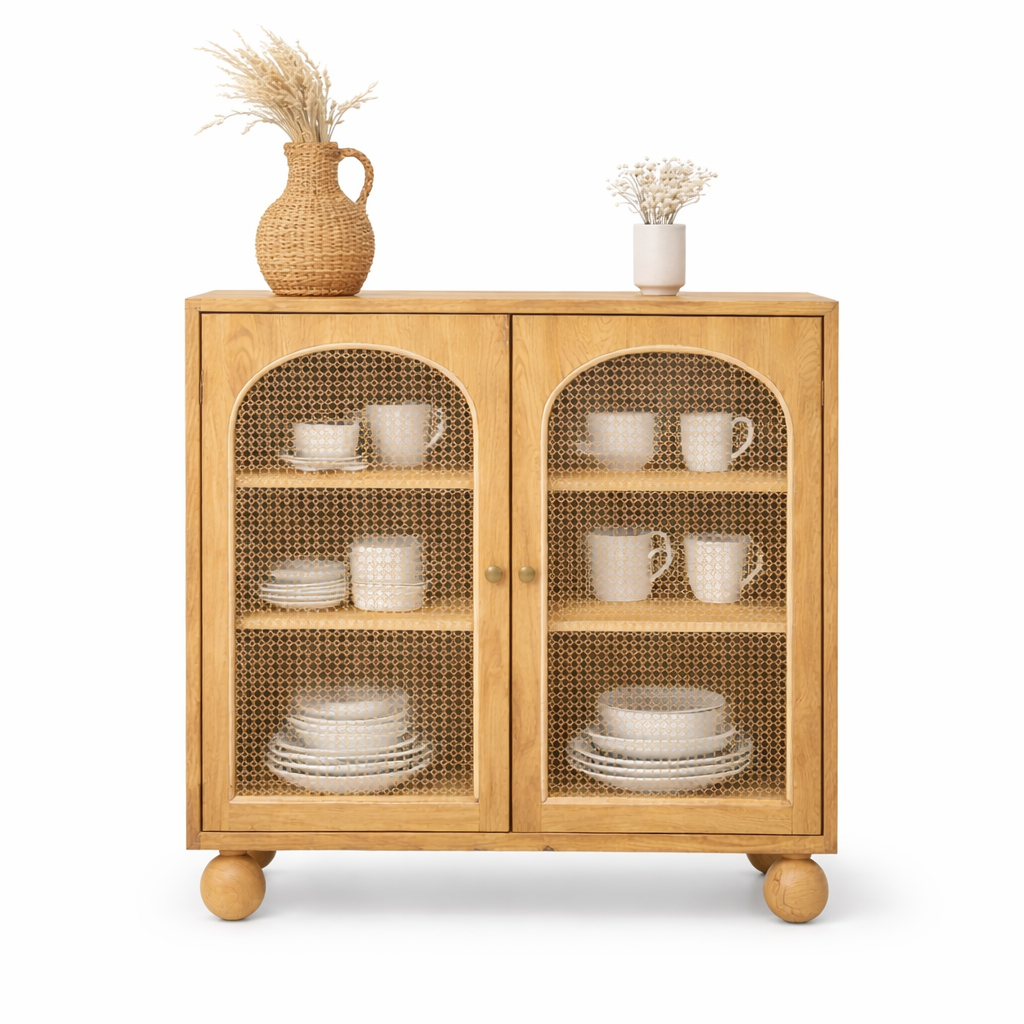 Valencia Rattan Crockery Unit Glass Door Detail | Mamta Handicraft