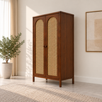 Braxton Contemporary Solid Wood 2-Door Wardrobe with Arched Handwoven Cane Panels