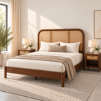 Braxton Contemporary Solid Wood Bed with Rattan Headboard