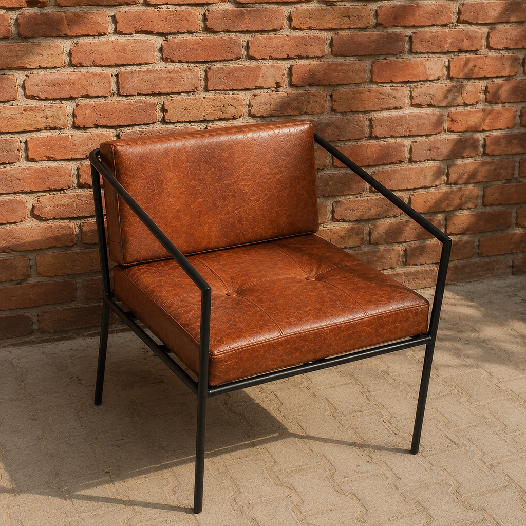 Modern Leather Tubular Frame Lounge Chair
