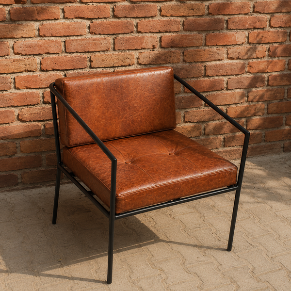 Modern Leather Tubular Frame Lounge Chair