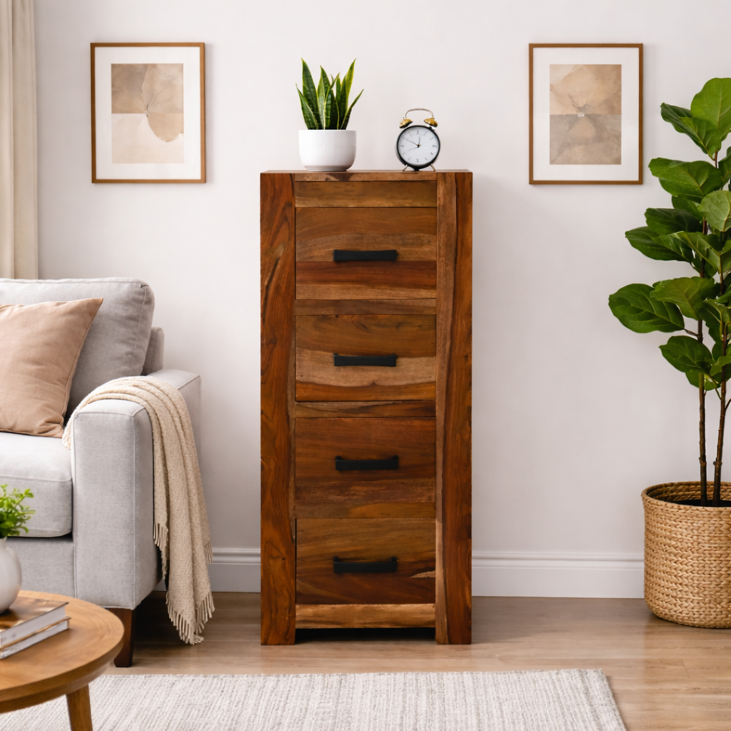 Sierra Sheesham Wood 4-Drawer Storage Chest-Honey