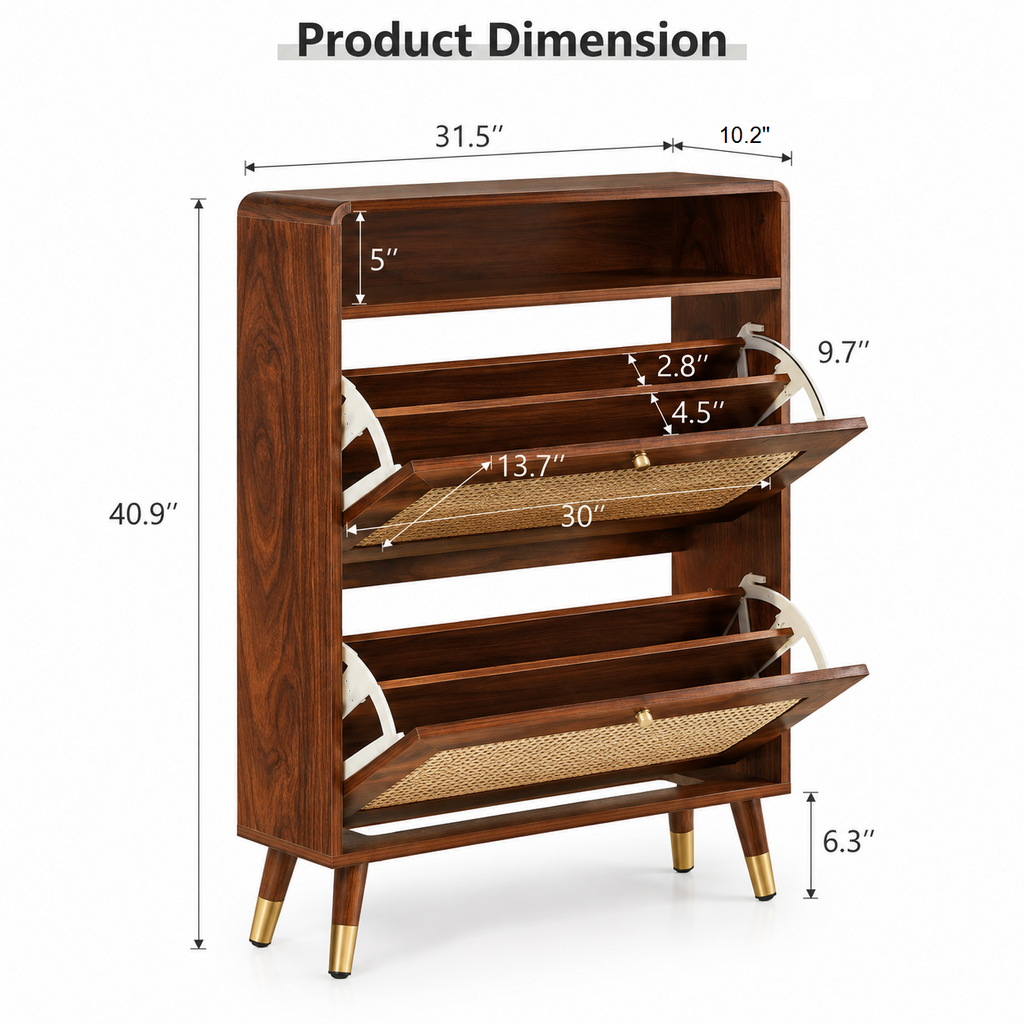 Modern Sheesham Wood Haven Shoe Cabinet with Handwoven Cane Panels