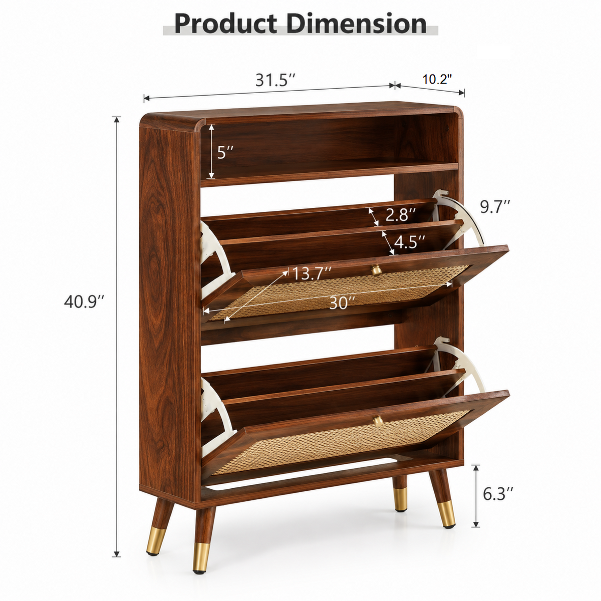 Modern Sheesham Wood Haven Shoe Cabinet with Handwoven Cane Panels