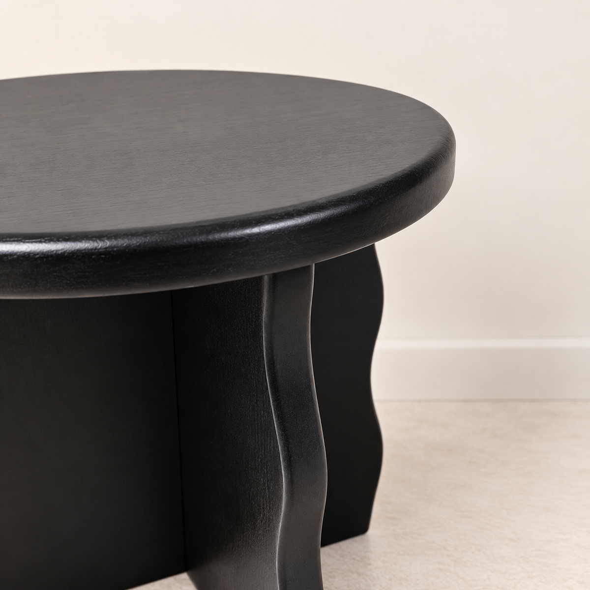 Modern Sculptural Black Round Side Table