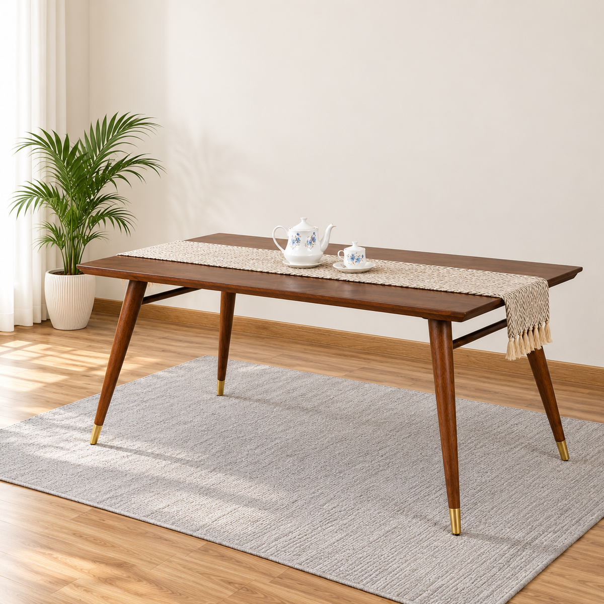 Ashton Solid Wood Rattan Cane Dining Table 4 Seater 