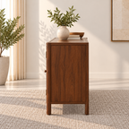 Braxton Contemporary Solid Wood 3-Door Sideboard with Handwoven Cane Panels