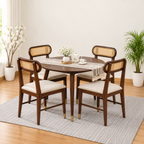 Ashton Solid Wood Rattan Cane Round Dining Table 4 Seater 