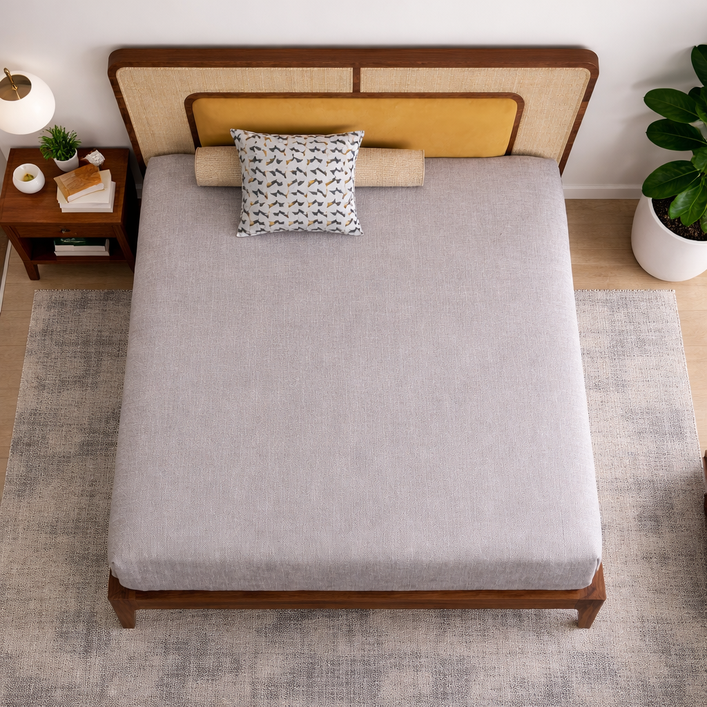 Cane Upholstered Bed Side View | Mamta Handicraft