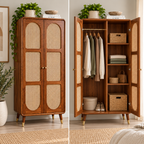 Modern Sheesham Wood Arched Cane Door Wardrobe