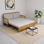 Teak Cane Sofa Cum Bed Converted | Mamta Handicraft