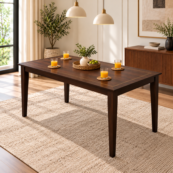 Luxury Solid Wood Dining Table with Brass Inlay Detail-4 Seater