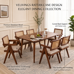 Astera Sheesham Wood 6 Seater Dining Set with Natural Cane Chairs