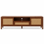 Braxton Contemporary Solid Wood TV Unit with Handwoven Cane Doors and Drawer