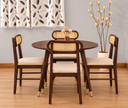 Ashton Solid Wood Rattan Cane Round Dining Table Set-4 Seater  