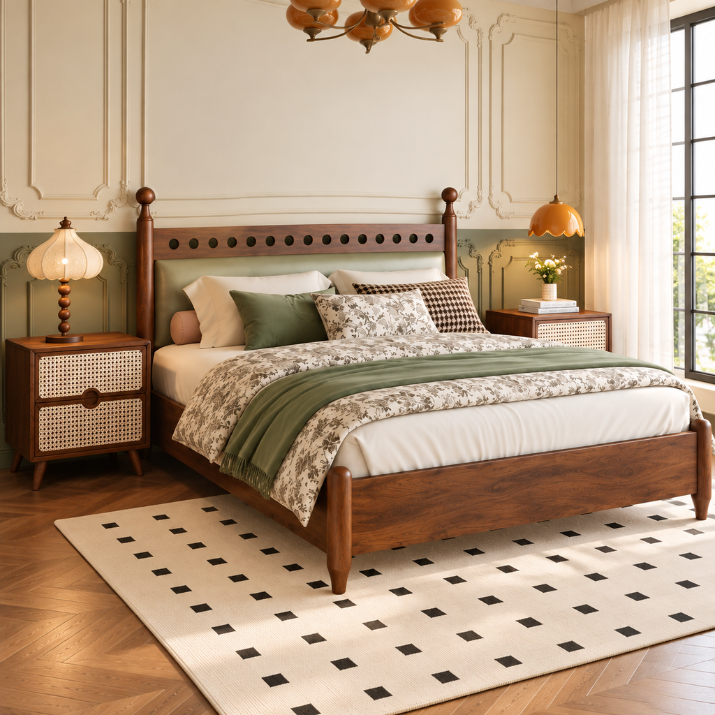 Bellanca Mid-Century Modern Solid Wood Bed – Without Storage