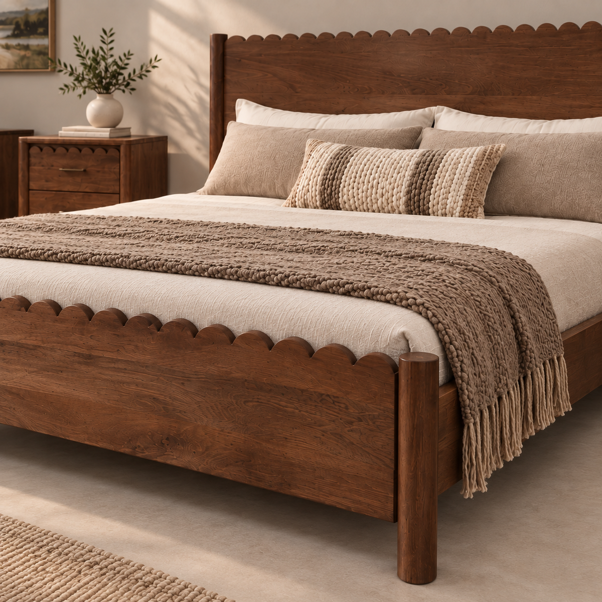 Indiana Scalloped Edge Solid Wood Elegant Bed