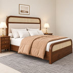 Milano Classic Wooden Bed with Upholstered Headboard