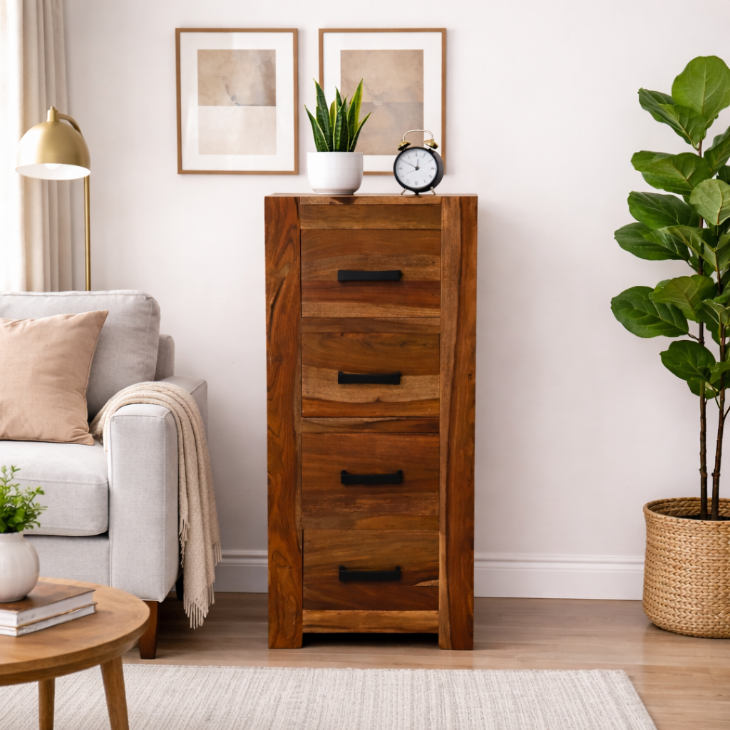 Sierra Sheesham Wood 4-Drawer Storage Chest-Honey