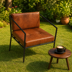 Modern Leather Tubular Frame Lounge Chair