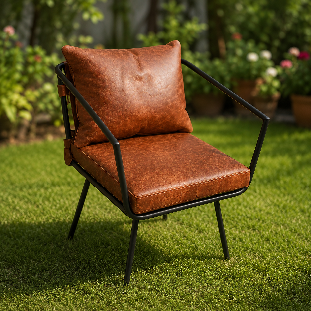 Modern Cognac Leather Lounge Chair
